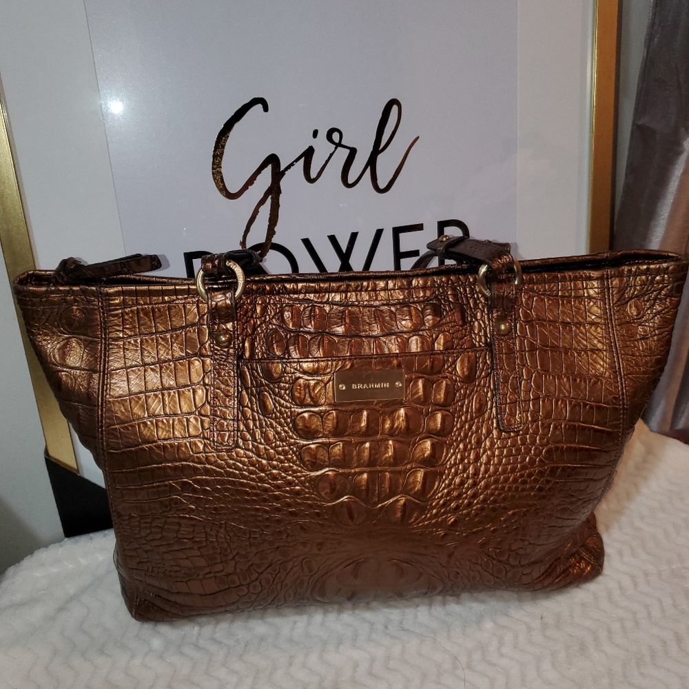 Bronze Brahmin shoulder bag with zipper